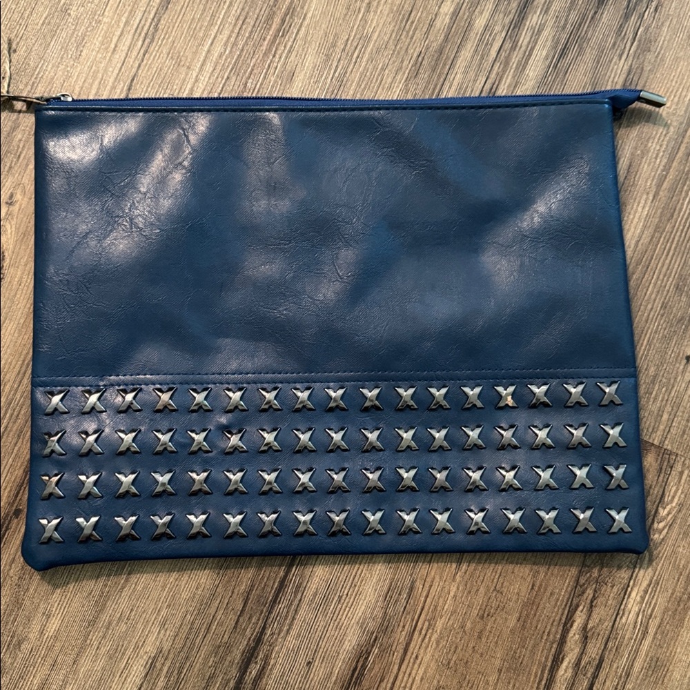 Oversized Blue Clutch with Silver Studs